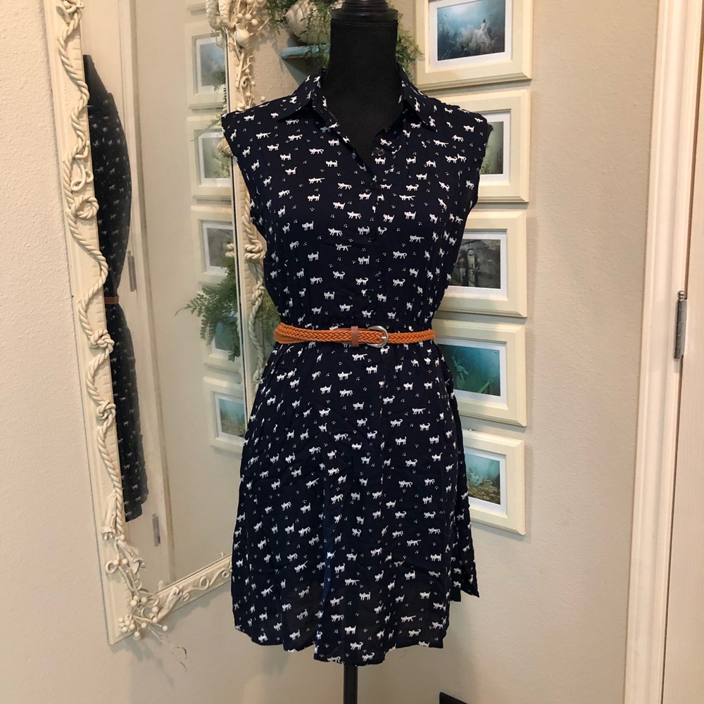 Adorable Cat Print Shirtdress
